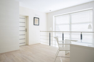 Bright, white corridor on mezzanine floor