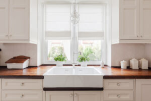 Picture of elegant kitchen furniture with solid wooden worktops
